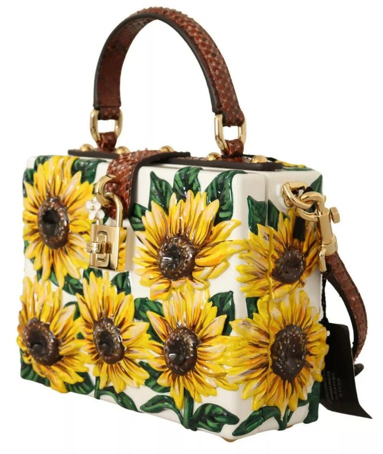 Dolce and Gabbana box bag with sunflower print featuring decorative ...