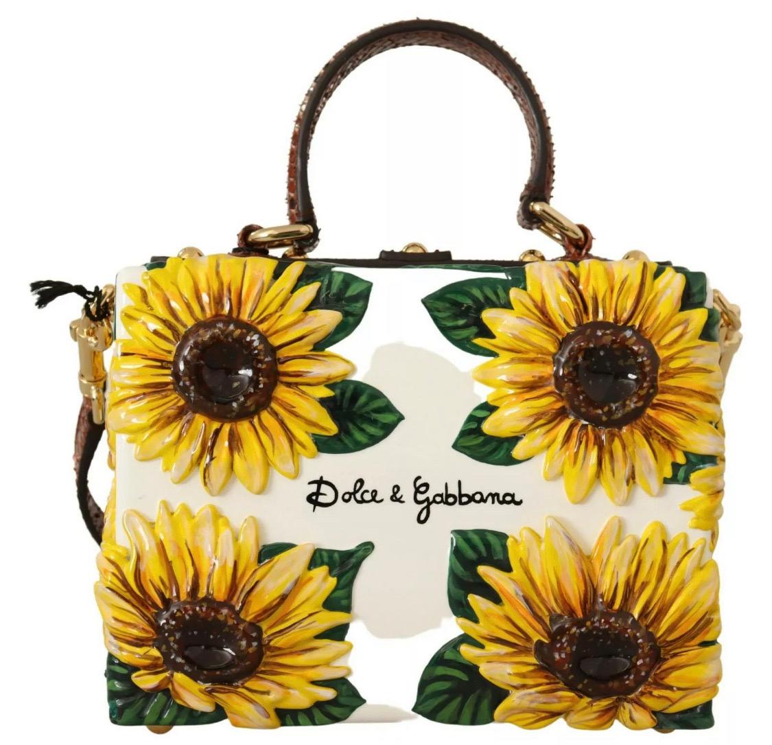 Dolce and Gabbana box bag with sunflower print featuring decorative ...