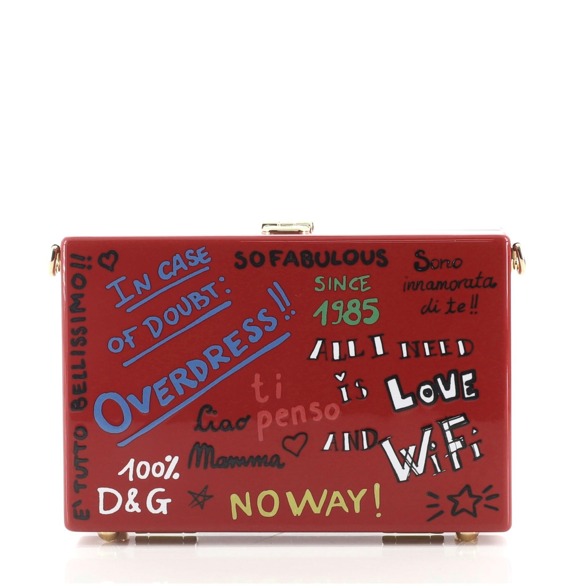 Brown Dolce & Gabbana Box Clutch Painted Wood Small