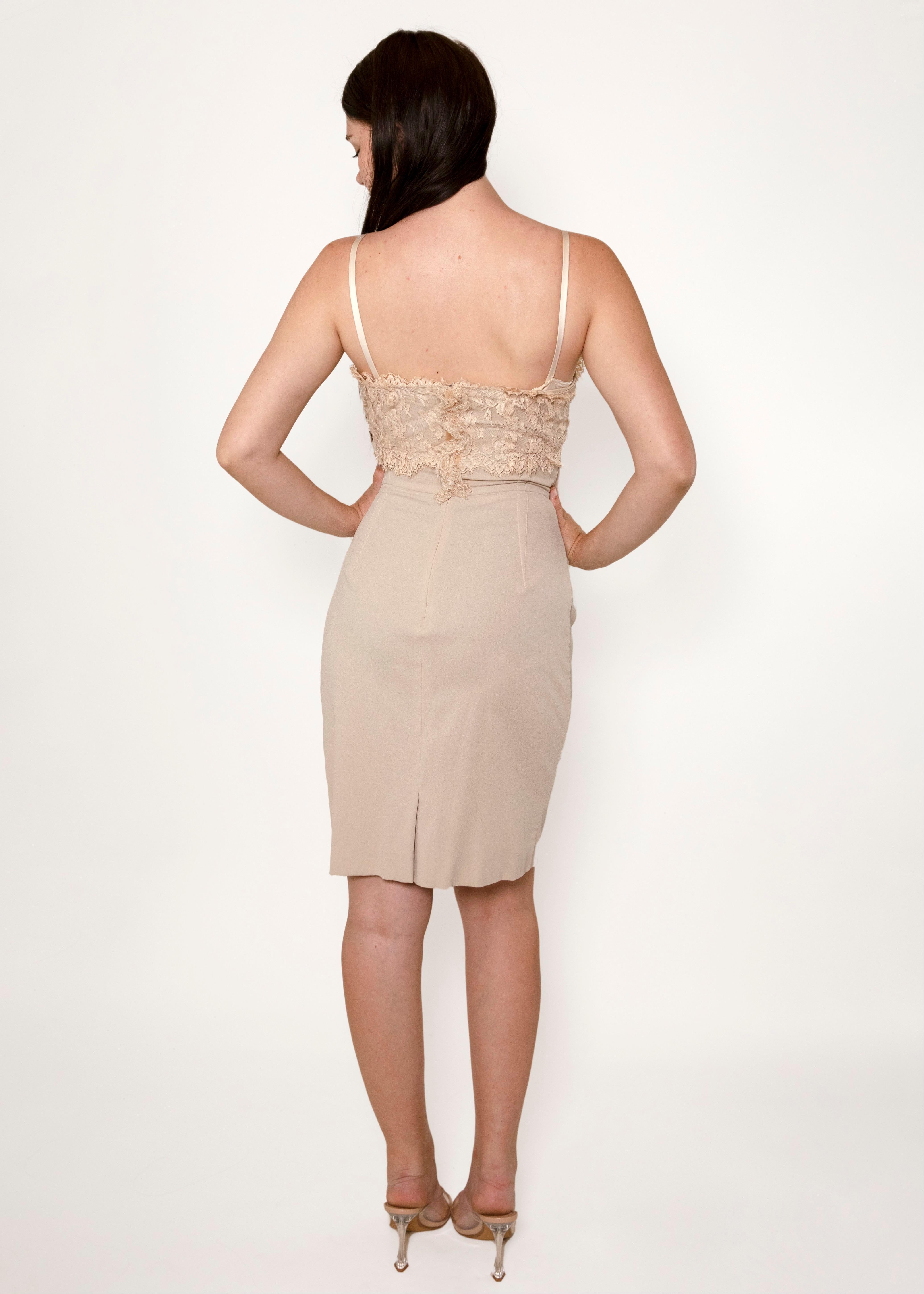 Beige Dolce & Gabbana Bra Lace Slip Dress For Sale