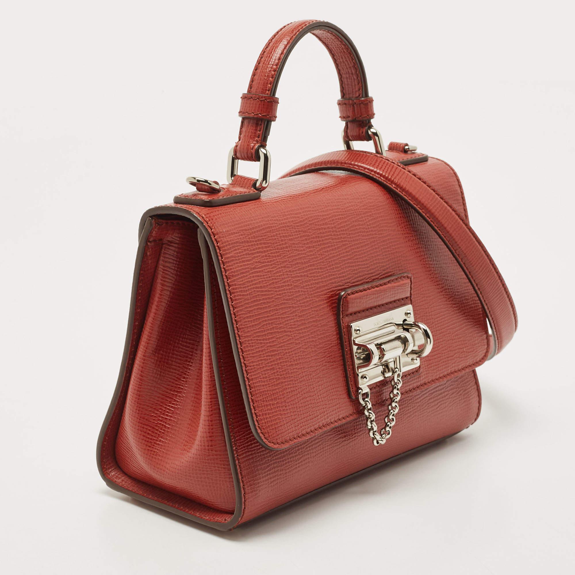Dolce & Gabbana Brick Brown Leather Small Miss Monica Top Handle Bag In Good Condition In Dubai, Al Qouz 2