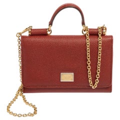 Dolce & Gabbana Brick Red Dauphine Leather Sicily Von Wallet on Chain