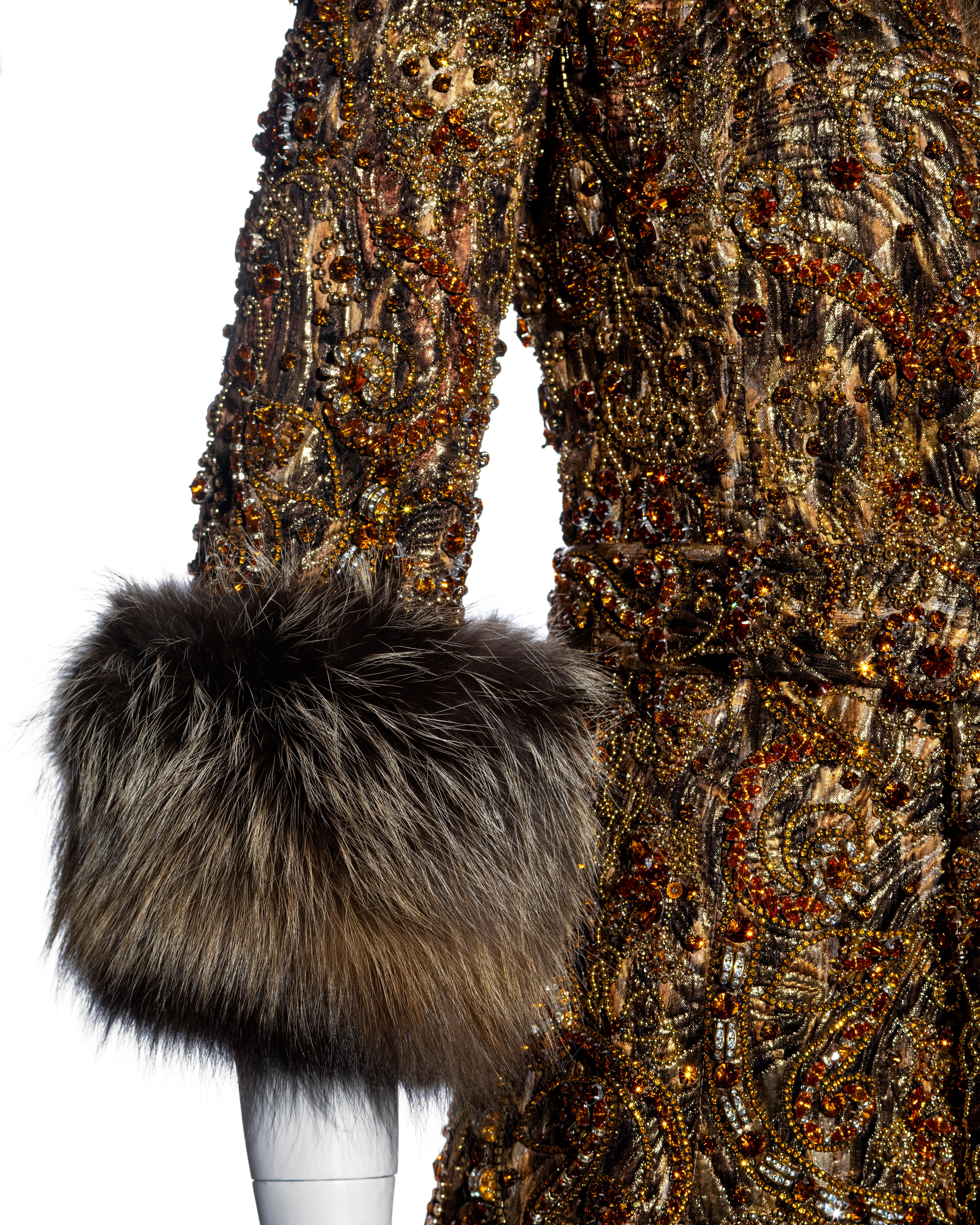 Dolce & Gabbana brocade and fox fur crystal embellished evening coat, fw 2004 For Sale 3