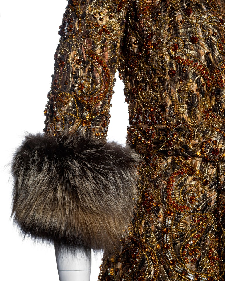 Dolce & Gabbana brocade and fox fur crystal embellished evening coat, fw 2004 For Sale 5