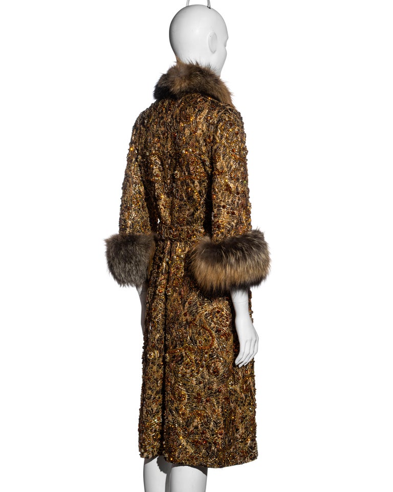 Dolce & Gabbana brocade and fox fur crystal embellished evening coat, fw 2004 For Sale 7