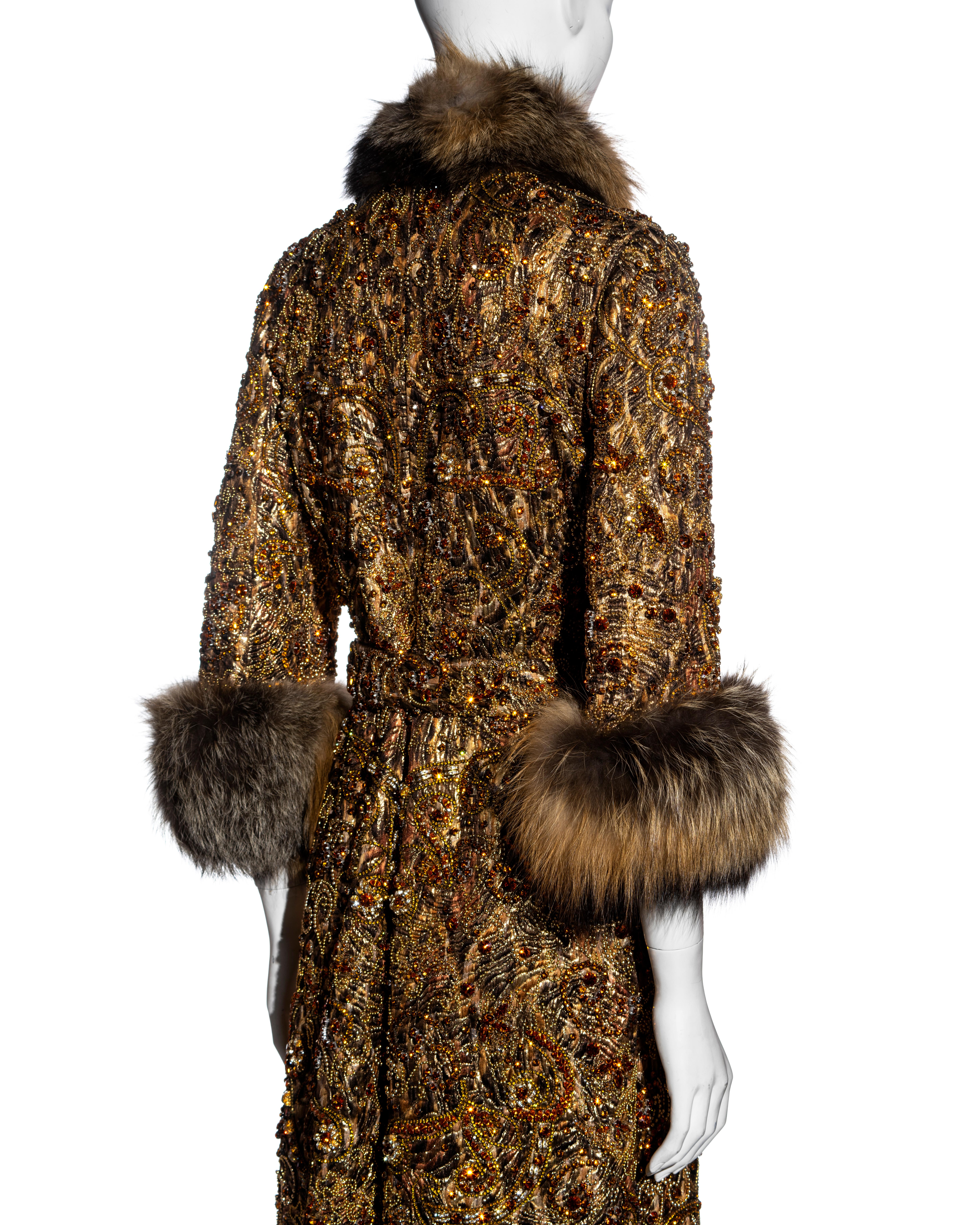 Dolce & Gabbana brocade and fox fur crystal embellished evening coat, fw 2004 For Sale 6