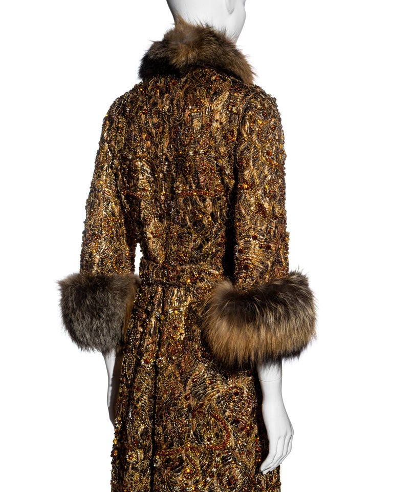Dolce & Gabbana brocade and fox fur crystal embellished evening coat, fw 2004 For Sale 8