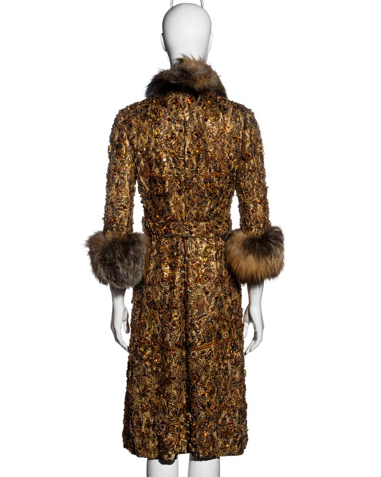 Dolce & Gabbana brocade and fox fur crystal embellished evening coat, fw 2004 For Sale 9
