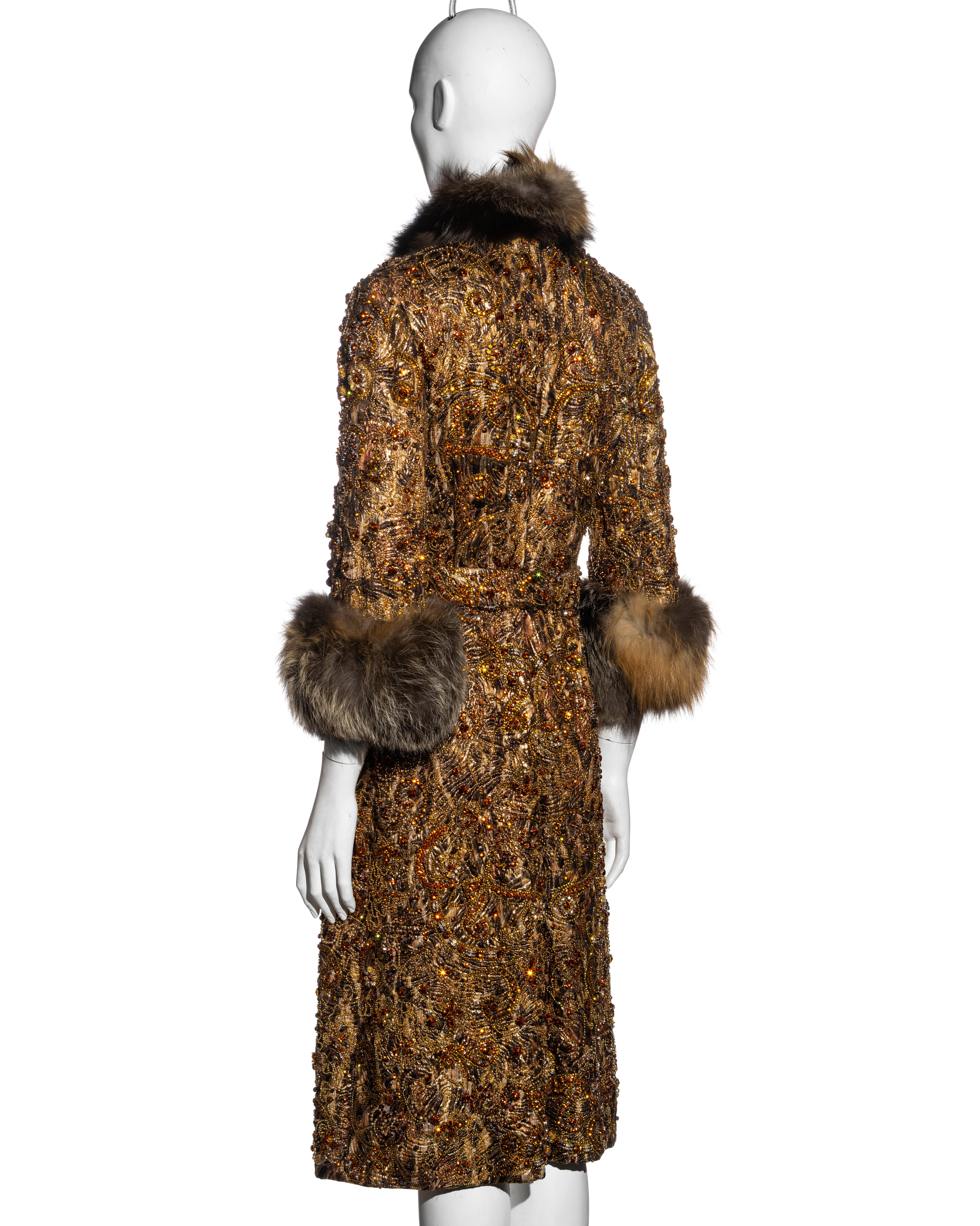 Dolce & Gabbana brocade and fox fur crystal embellished evening coat, fw 2004 For Sale 9