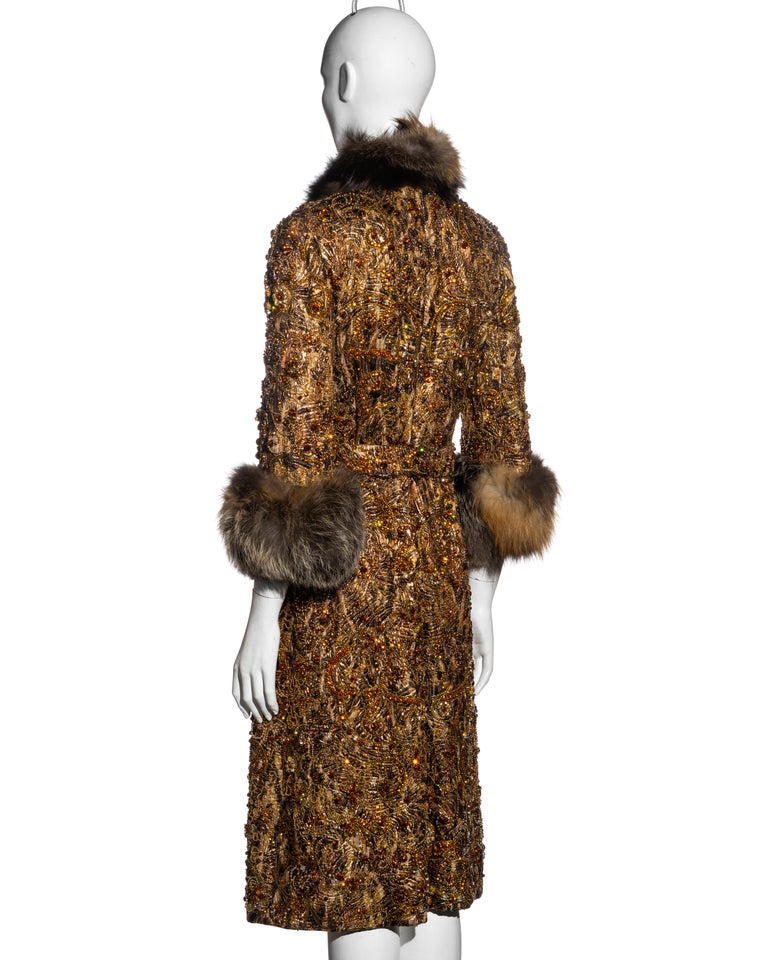 Dolce & Gabbana brocade and fox fur crystal embellished evening coat, fw 2004 For Sale 11