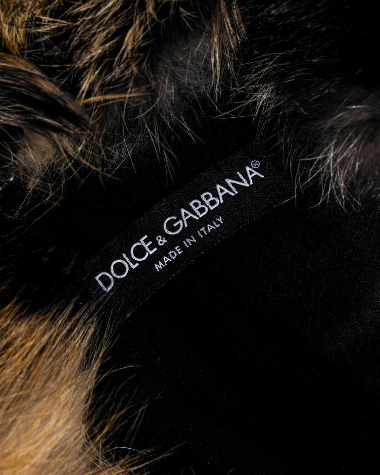 Dolce & Gabbana brocade and fox fur crystal embellished evening coat, fw 2004 For Sale 12