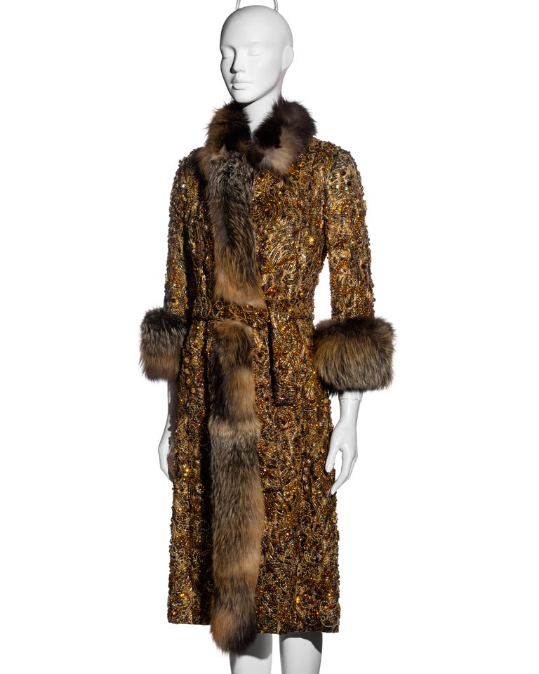 Dolce & Gabbana brocade and fox fur crystal embellished evening coat, fw 2004 For Sale 2