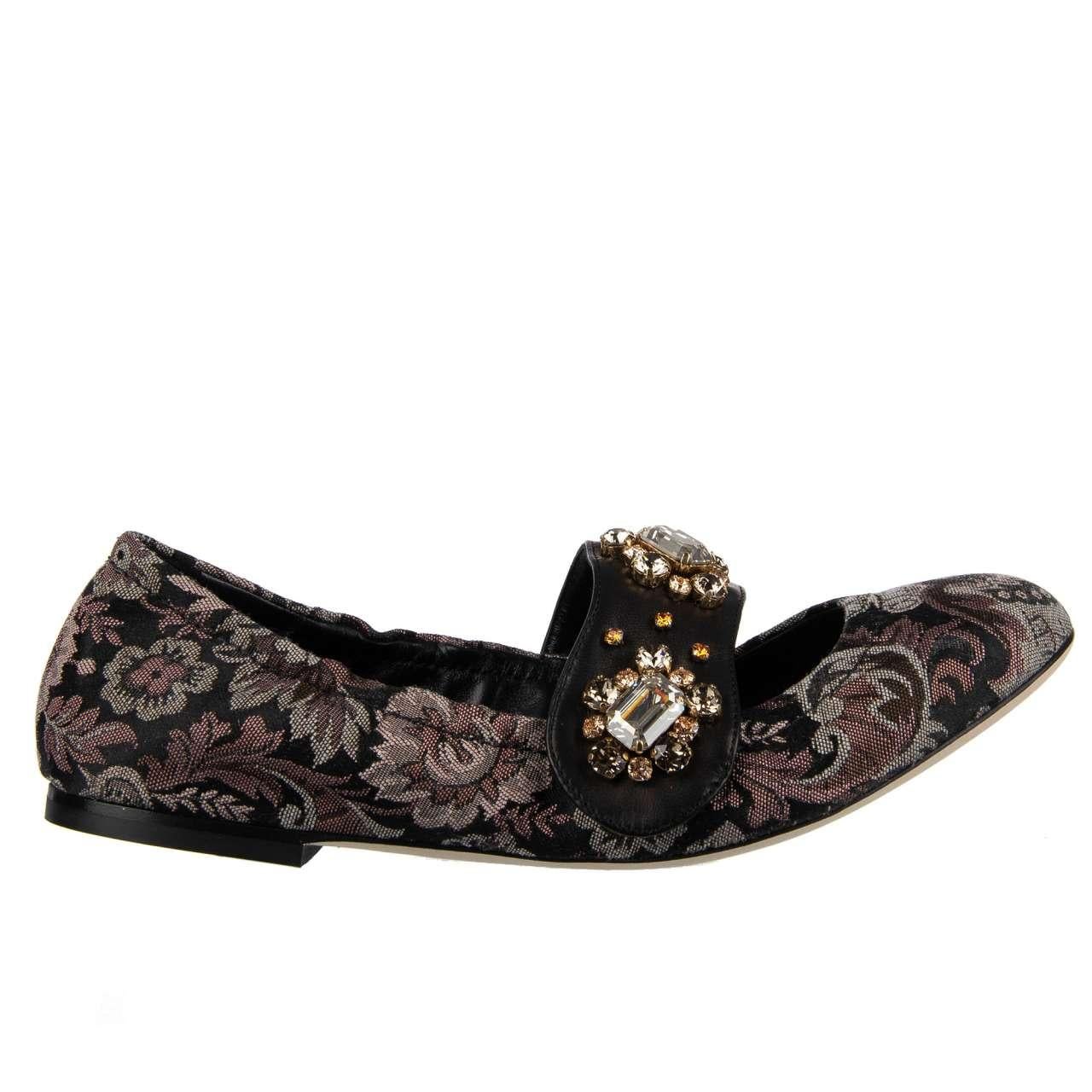 - Elastic brocade ballet flats VALLY with crystals embellished strap by DOLCE & GABBANA - MADE IN ITALY - New with Box - Former RRP: EUR 850 - Model: CB0096-B9H51-8D410 - Material: 34% Acetat, 17% Wolle, 17% Silk, 12% Polyester, 10% Cotton, 10%