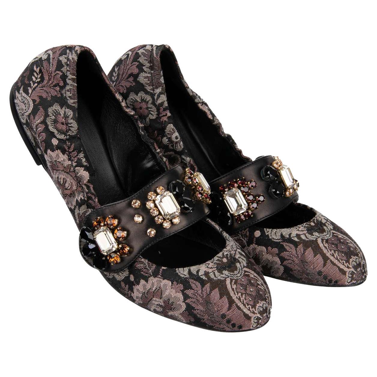 Dolce & Gabbana - Brocade Ballet Flats VALLY with Crystals 38.5 For Sale