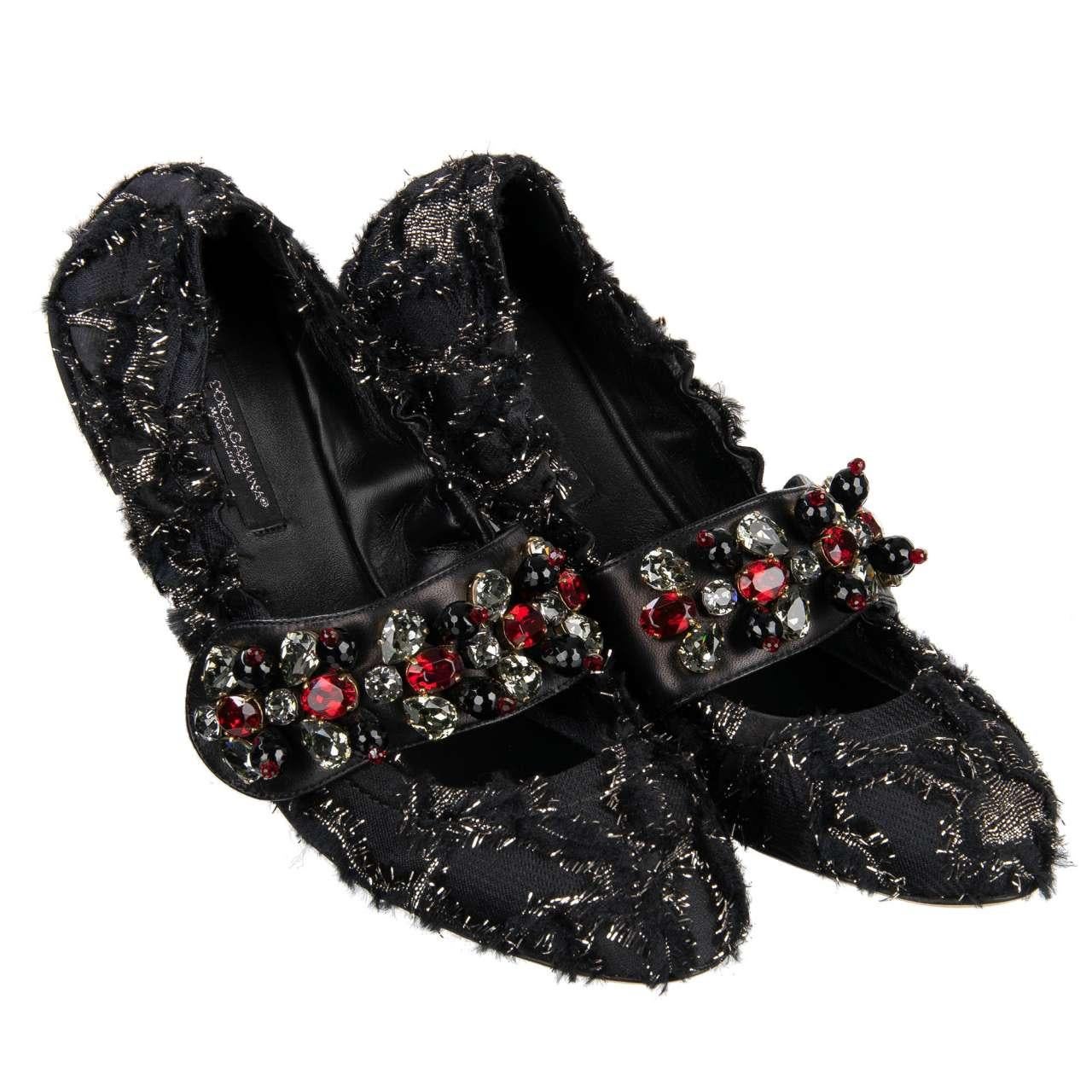 - Elastic brocade ballet flats VALLY with crystals embellished strap by DOLCE & GABBANA Black Label - MADE IN ITALY - New with Box - Former RRP: EUR 850 - Model: CB0096-B9H51-8B979 - Material: 34% Acetat, 17% Wolle, 17% Silk, 12% Polyester, 10%