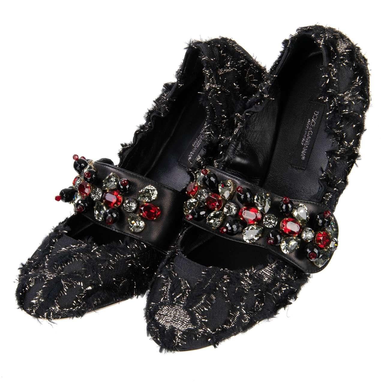 Dolce & Gabbana - Brocade Ballet Flats VALLY with Crystals EUR 38 In Excellent Condition For Sale In Erkrath, DE