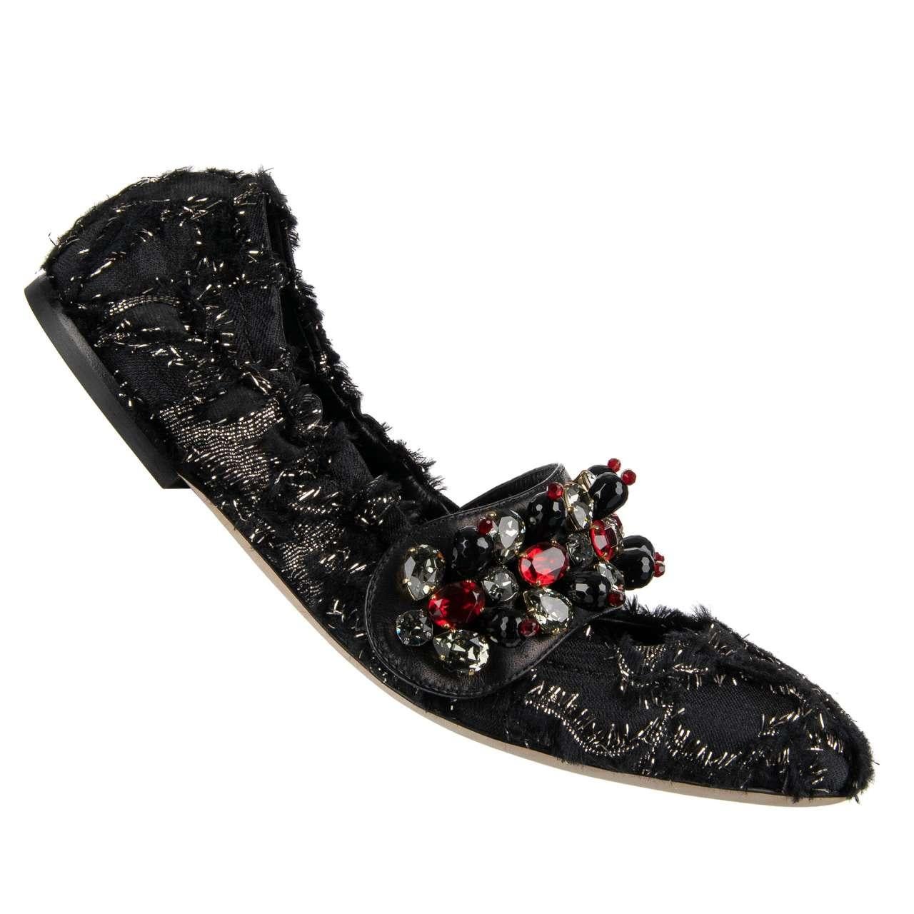 Dolce & Gabbana - Brocade Ballet Flats VALLY with Crystals EUR 38 For Sale 1