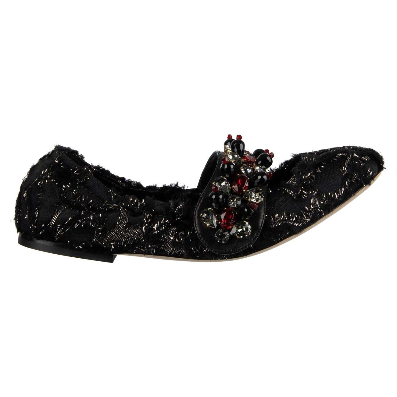 Dolce & Gabbana - Brocade Ballet Flats VALLY with Crystals EUR 38 For Sale