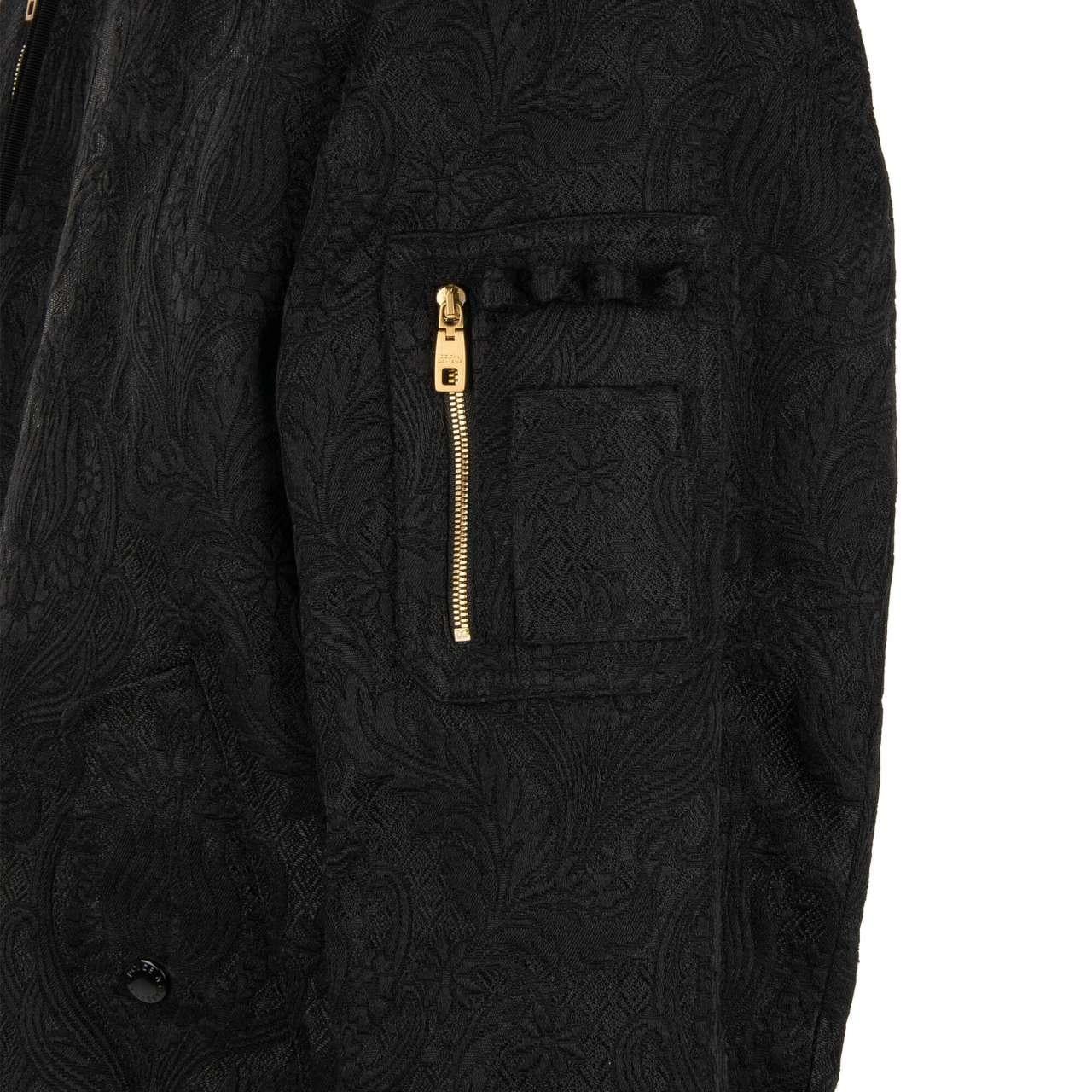 Dolce & Gabbana Brocade Bomber Jacket with Zip Closure and Pockets Black 56 For Sale 3