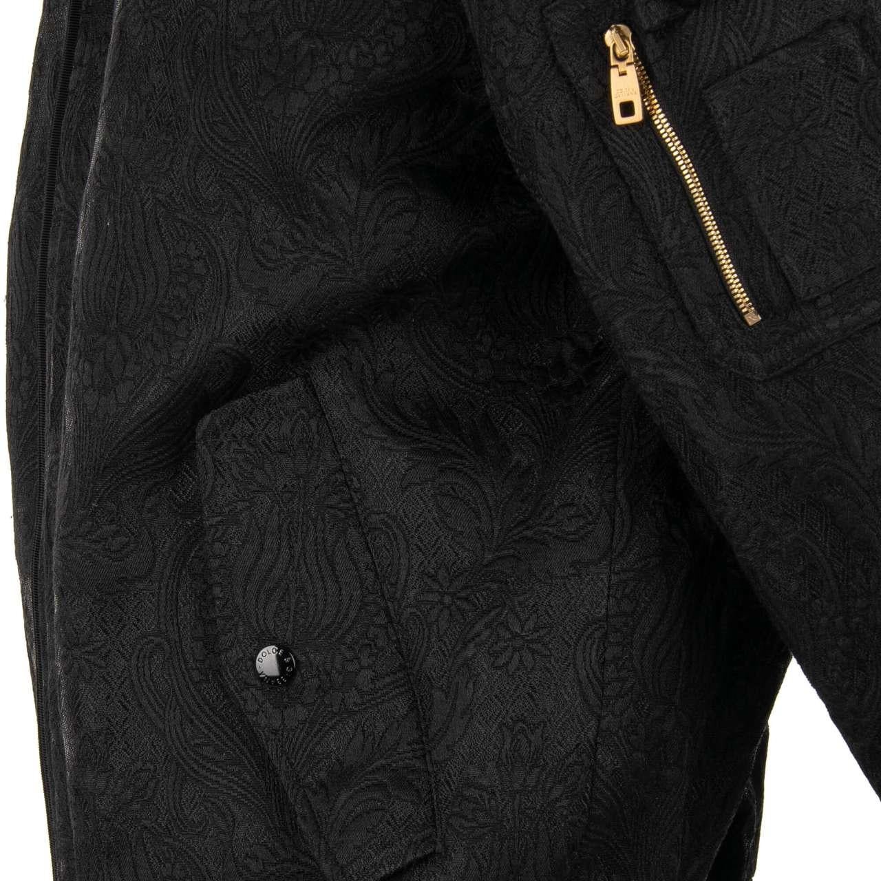 Dolce & Gabbana Brocade Bomber Jacket with Zip Closure and Pockets Black 56 For Sale 4