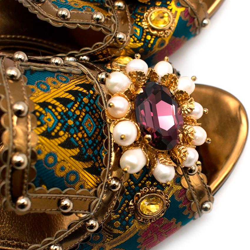 Women's Dolce & Gabbana Brocade Crystal Embellished Mules