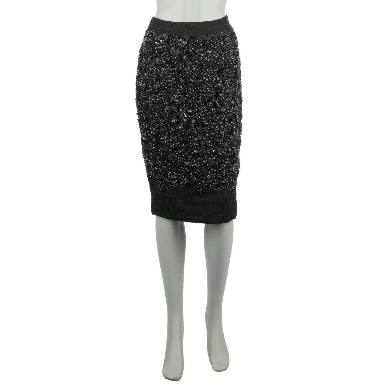 Women's Dolce & Gabbana Brocade Crystals Skirt Black 42 For Sale