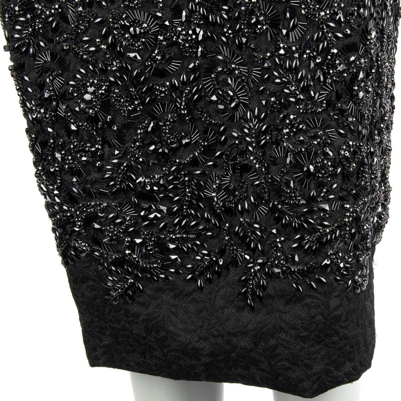 Dolce & Gabbana Brocade Crystals Skirt Black 42 For Sale 1