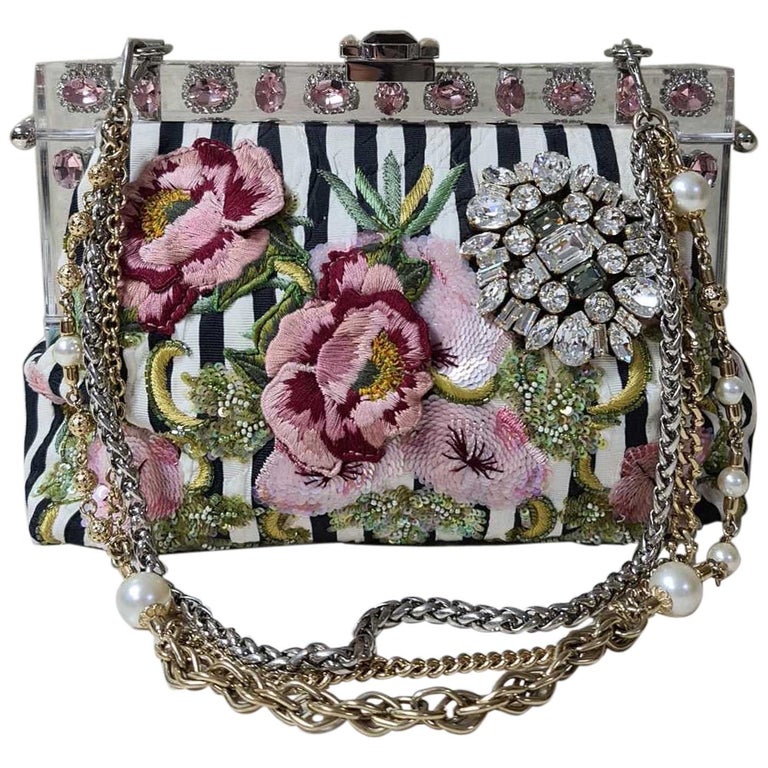 DOLCE and GABBANA Brocade Embroidered Clutch Shoulder Bag VANDA Black White  For Sale at 1stDibs