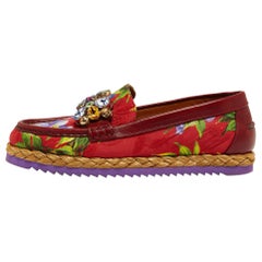 Dolce 
Gabbana Brocade Fabric and Leather Crystal Embellished Loafers Size 38