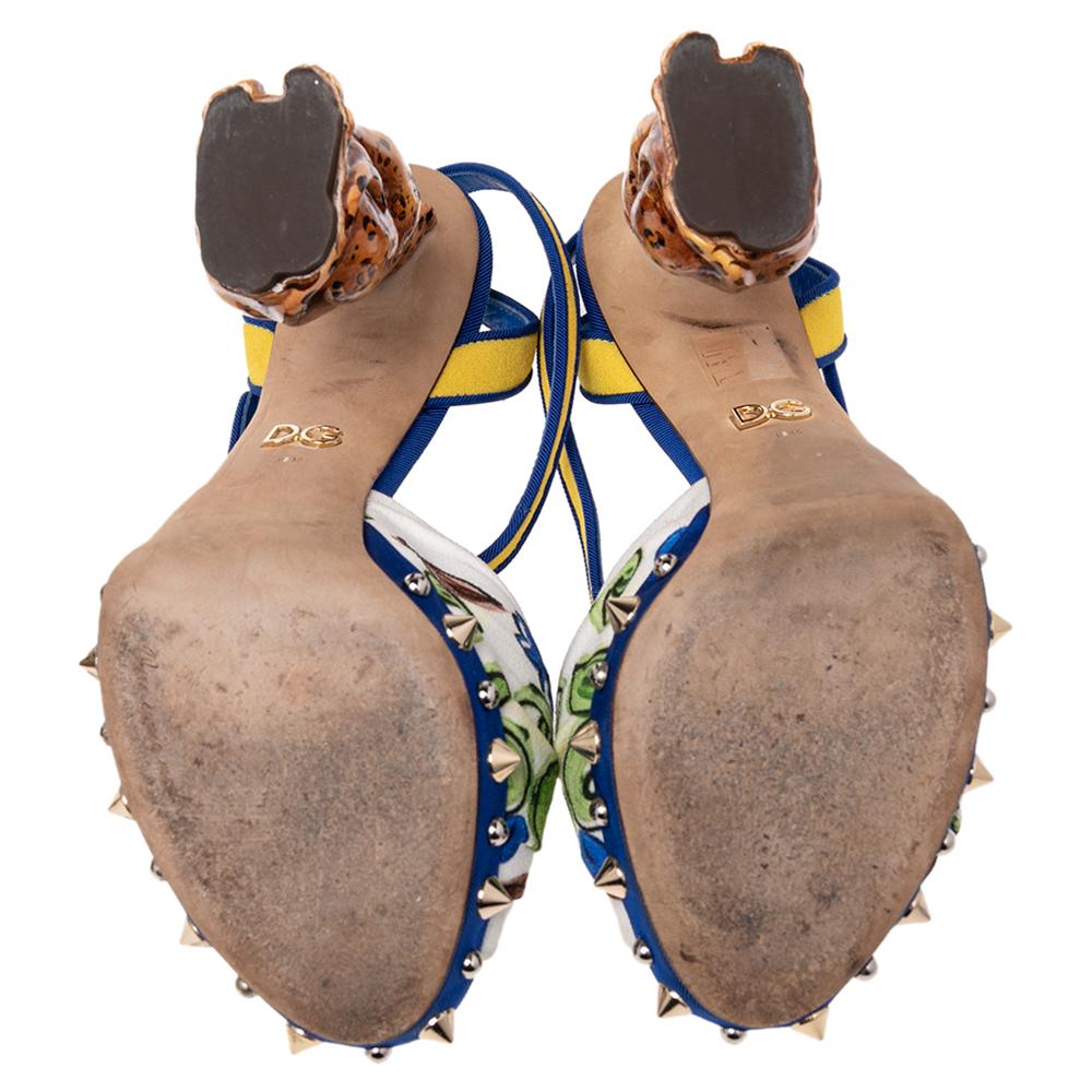 Women's Dolce & Gabbana Brocade Fabric Sculpture Heel Ankle Strap Sandals Size 38.5