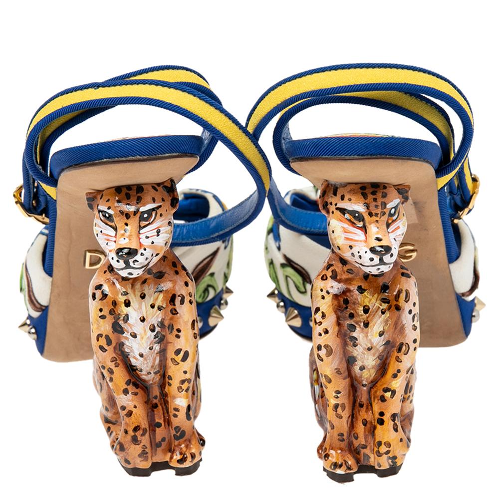 Dolce & Gabbana Brocade Fabric Sculpture Heel Ankle Strap Sandals Size 38.5 2