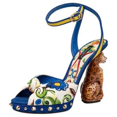 Dolce & Gabbana Brocade Fabric Sculpture Heel Ankle Strap Sandals Size 38.5