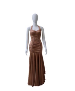 Dolce & Gabbana Bronze Champagne Ruched Halter Gown – 2000s Collection