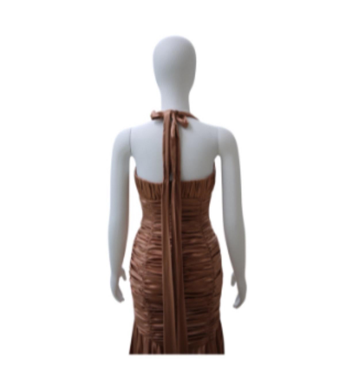 Women's Dolce & Gabbana Bronze Champagne Ruched Halter Gown – 2000s Collection For Sale