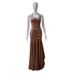 Dolce & Gabbana Bronze Champagne Ruched Halter Gown - Collection 2000s
