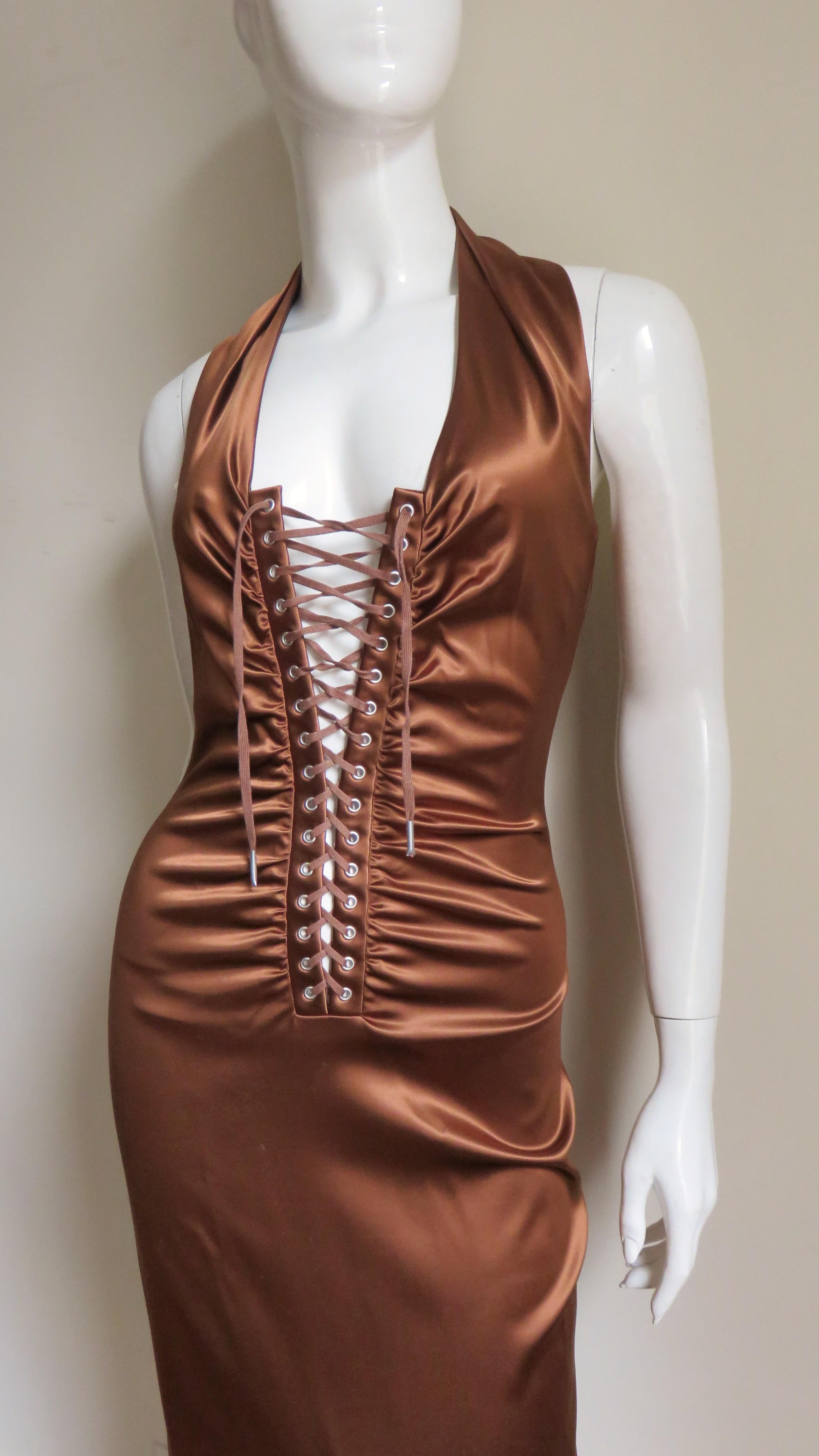 bronze halter dress