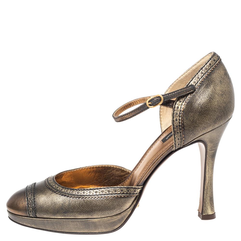 Women's Dolce & Gabbana Bronze Leather Mary Jane D'orsay Pumps Size 39