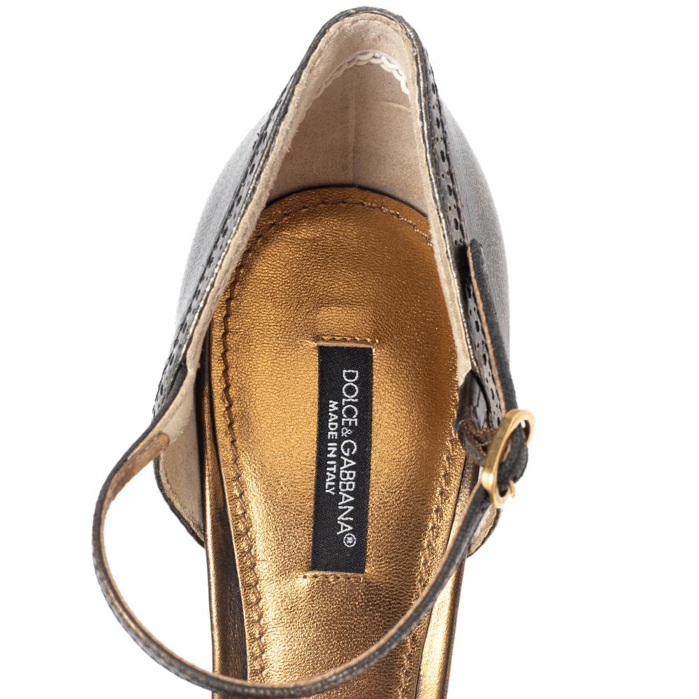 Dolce & Gabbana Bronze Leather Mary Jane D'orsay Pumps Size 39 2