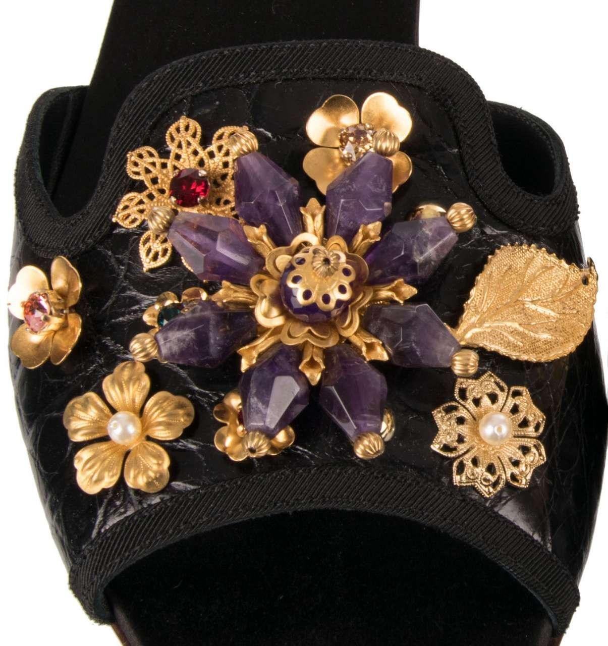 Dolce & Gabbana - Brooch Crocodile Sandals BIANCA EUR 37 In Excellent Condition For Sale In Erkrath, DE