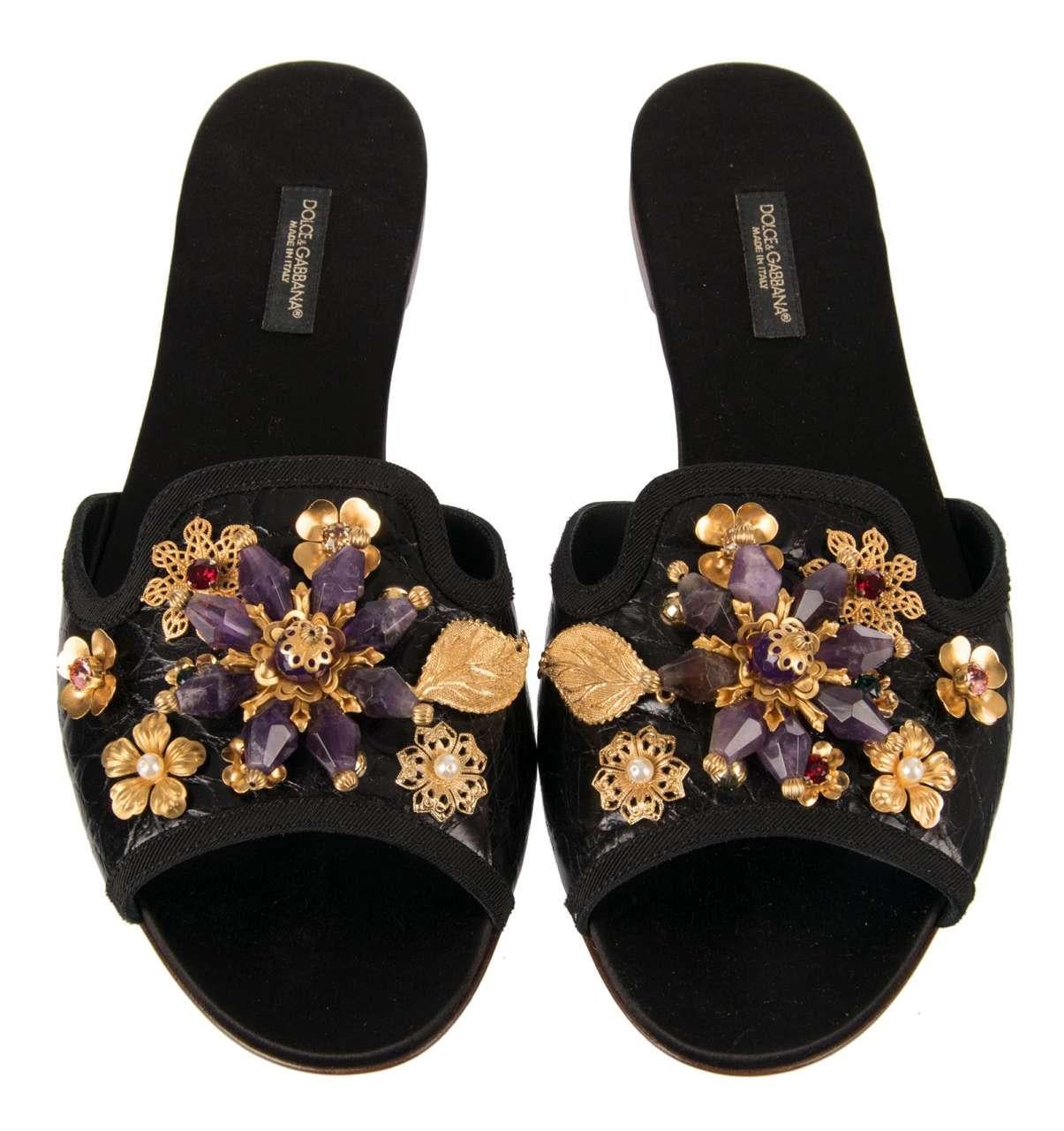 Women's Dolce & Gabbana - Brooch Crocodile Sandals BIANCA EUR 37 For Sale