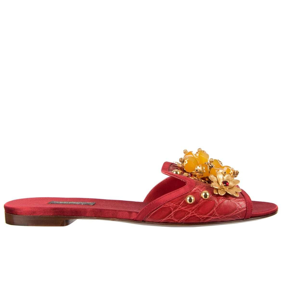 Dolce & Gabbana - Brooch Crocodile Sandals BIANCA Red EUR 37 For Sale 1