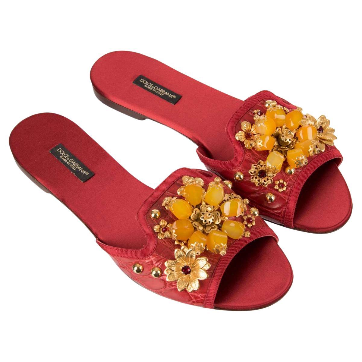 Dolce & Gabbana - Brooch Crocodile Sandals BIANCA Red EUR 37 For Sale