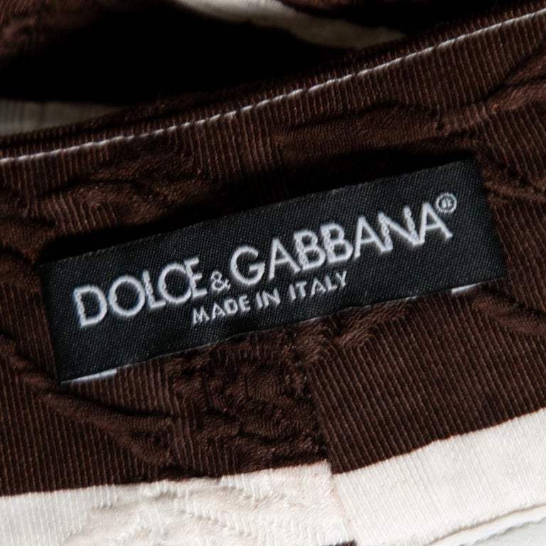 617341 Dolce and Gabbana Brown and White Stripe Textured Cotton Shorts S For ...