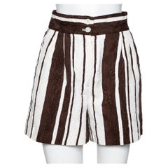 Dolce & Gabbana Brown and White Stripe Textured Cotton Shorts S