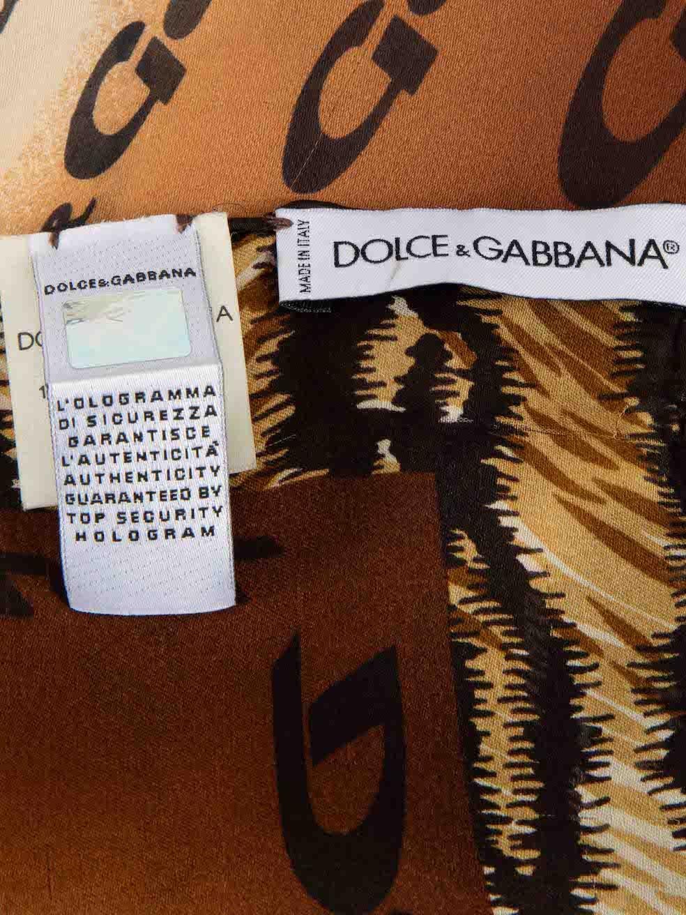 Women's Dolce & Gabbana Brown Animal Print Logo Silk Scarf