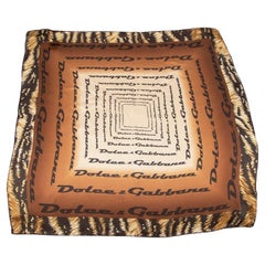 Dolce & Gabbana Brown Animal Print Logo Silk Scarf