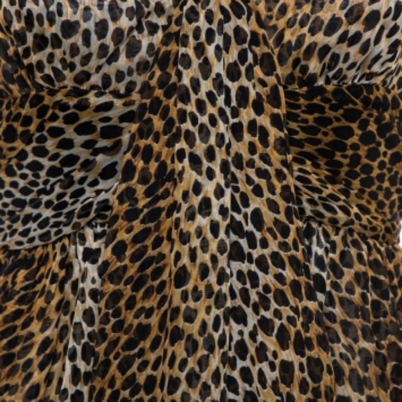Dolce & Gabbana Brown Animal Print Ruffle Detail Sleeveless Top M In Good Condition For Sale In Dubai, Al Qouz 2