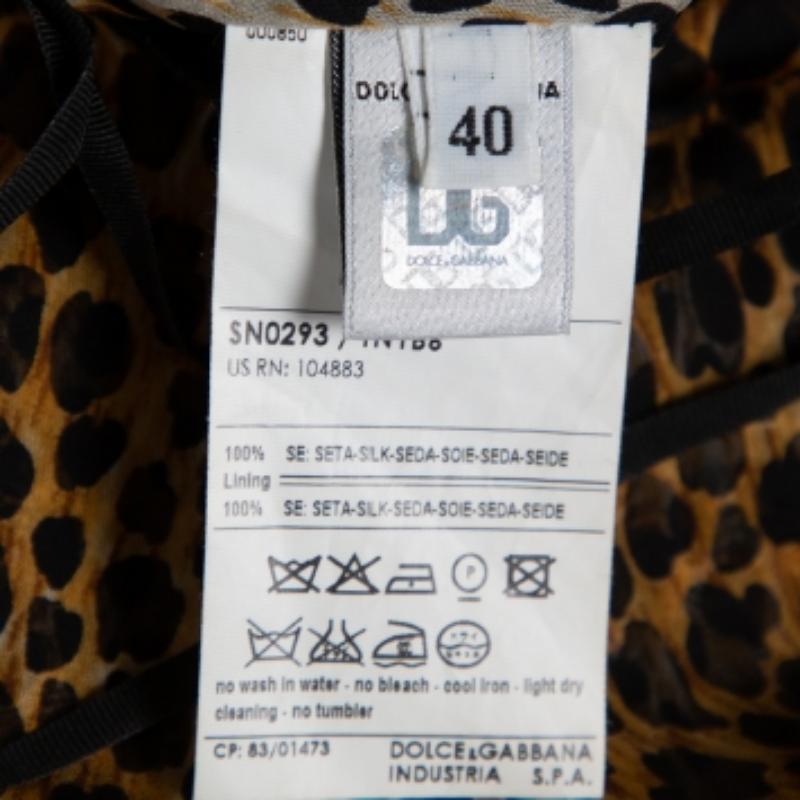 Women's Dolce & Gabbana Brown Animal Print Ruffle Detail Sleeveless Top M For Sale