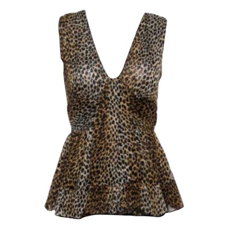 Dolce & Gabbana Estampado animal marrón Detalle volante Top sin mangas M