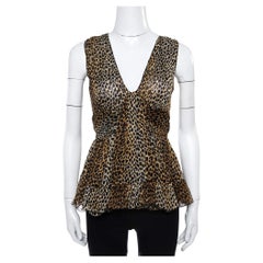 Dolce & Gabbana Brown Animal Print Ruffle Detail Sleeveless Top M